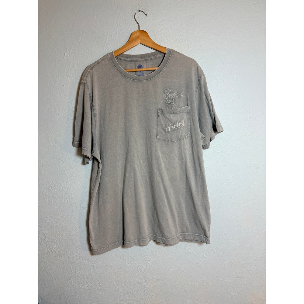 Hurley Pocket Tee XL Gray Hula Dancer Embroidered Surf Skater Streetwear Retro